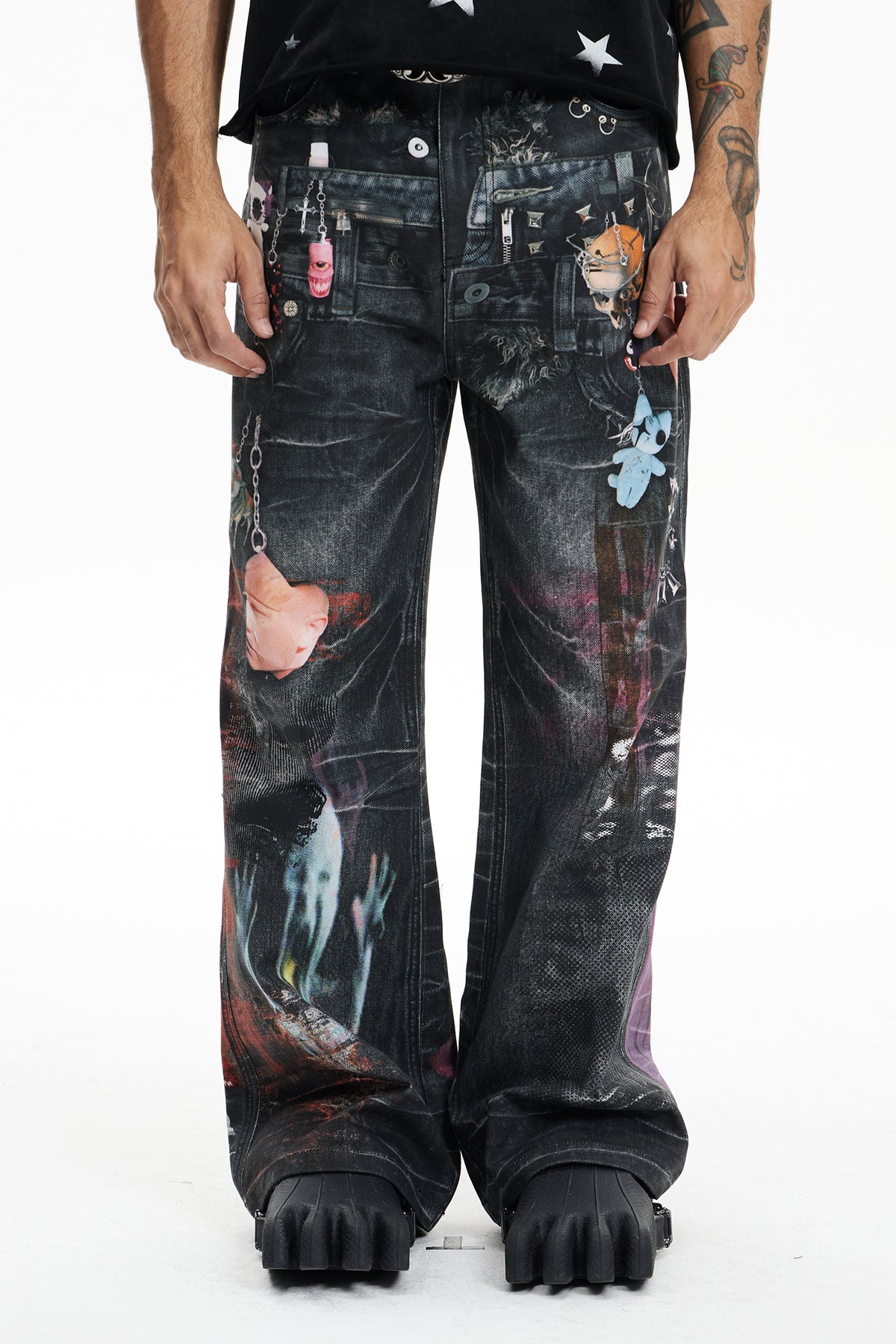 Multi-Pendant Cyber Toxin Three Waistband Printed Pants