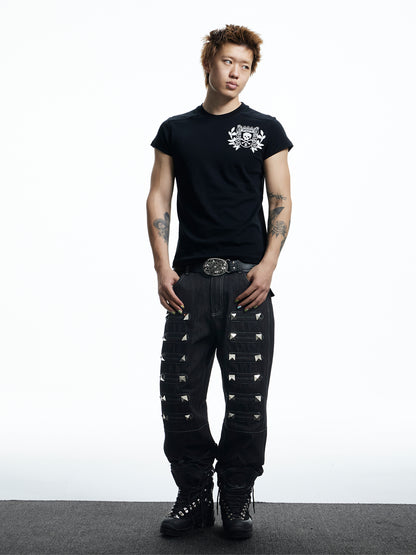 Skull Badge Shoulder Cut Short Sleeve