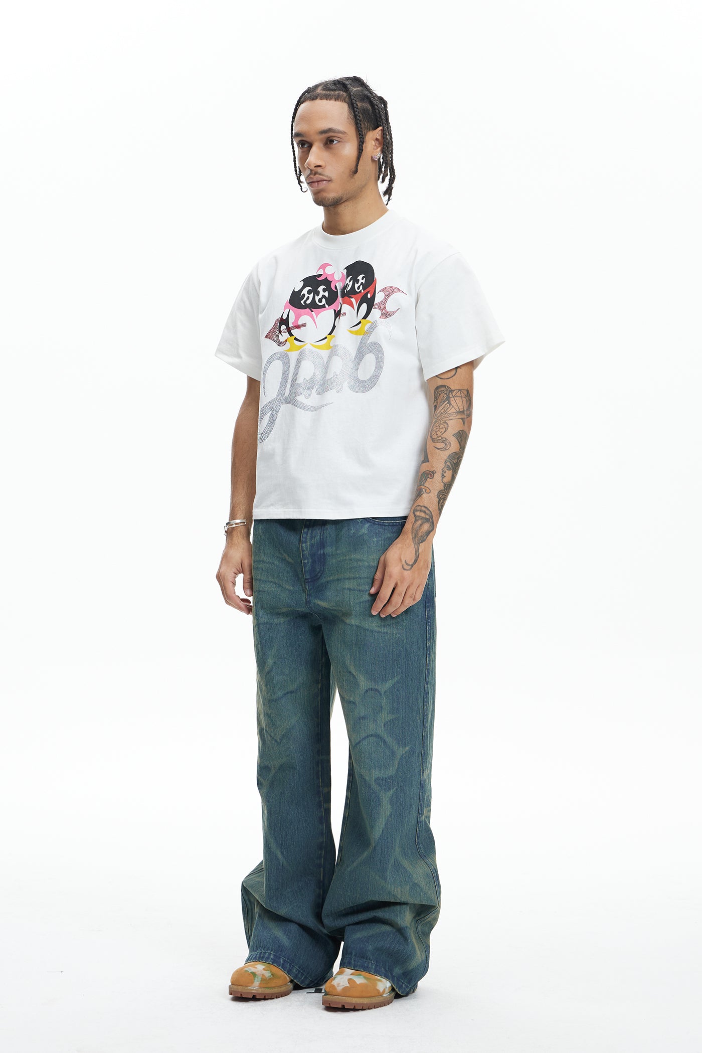 Laser Burning Ocean Straight Leg Jeans