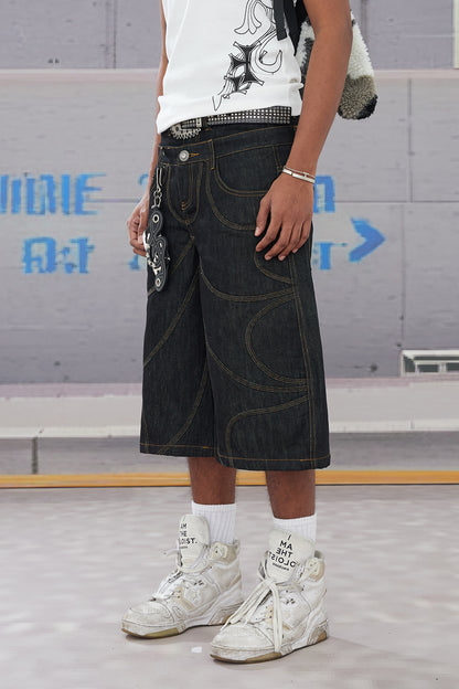 Deconstructed Bat-Shaped Raw Denim Jeans