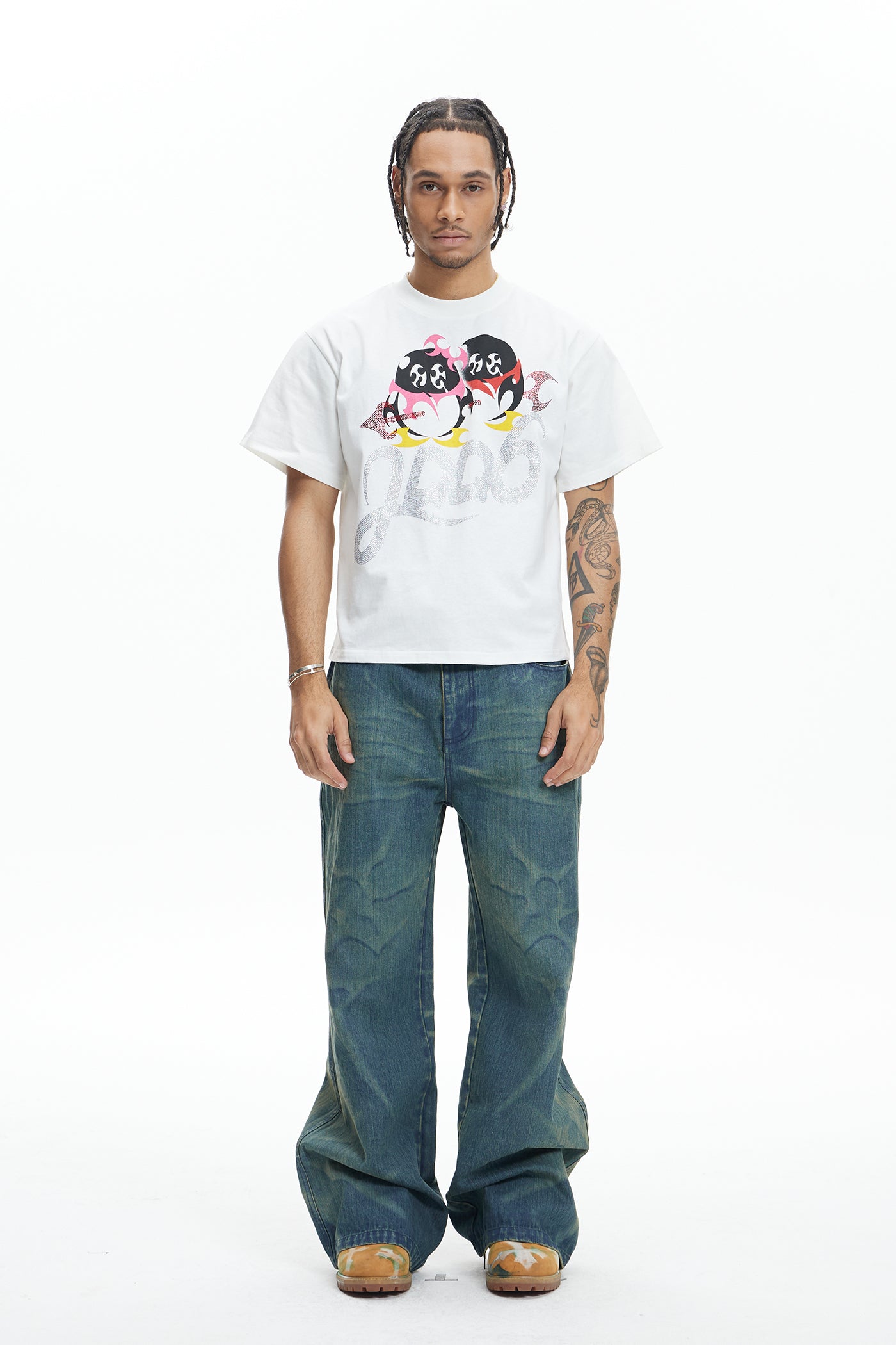 Laser Burning Ocean Straight Leg Jeans