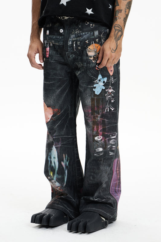 Multi-Pendant Cyber Toxin Three Waistband Printed Pants