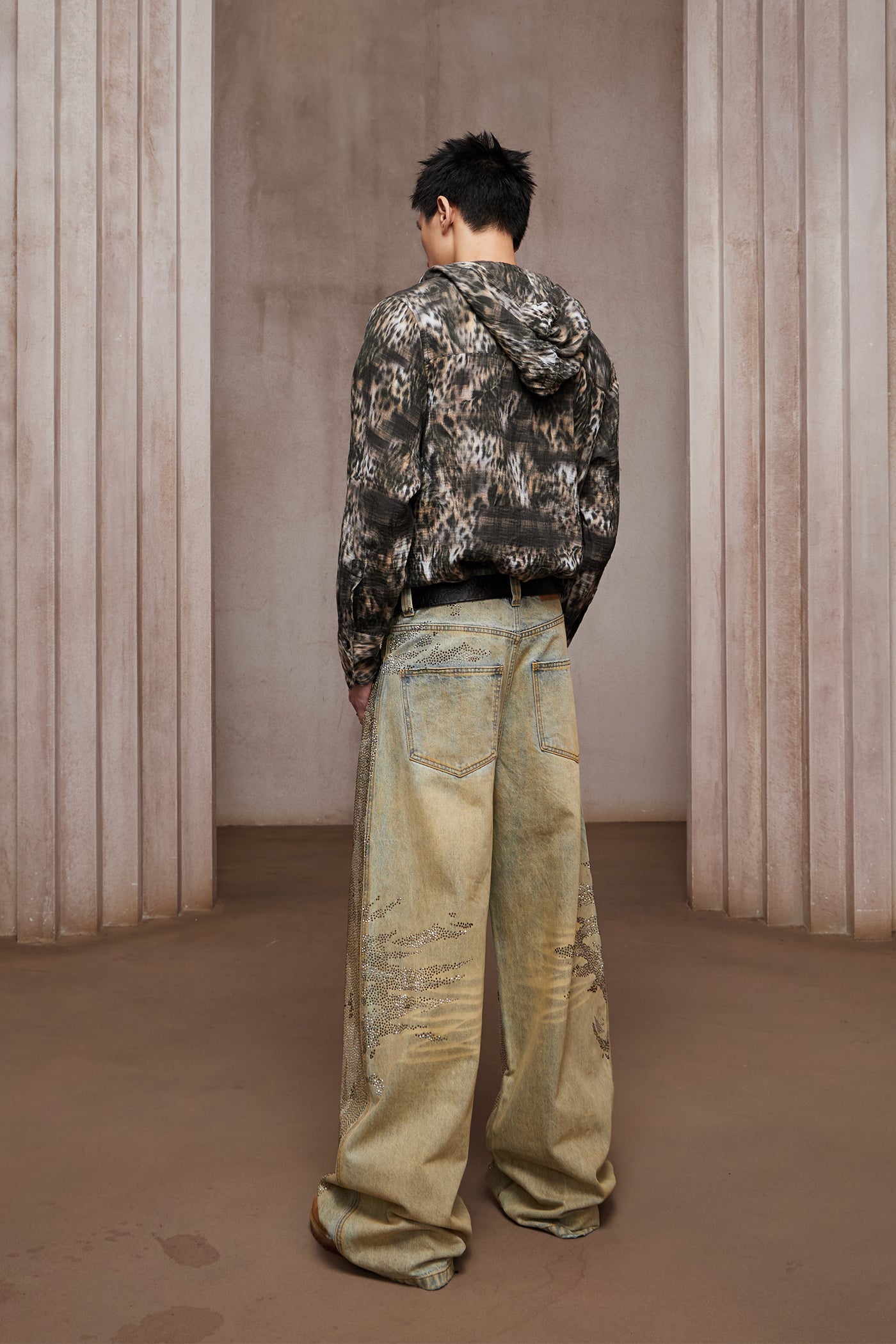 28K Crystal-Studded Dual-Wash A-Line Denim(mud)