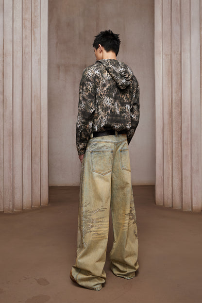 28K Crystal-Studded Dual-Wash A-Line Denim(mud)