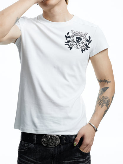 Skull Badge Shoulder Cut Short Sleeve