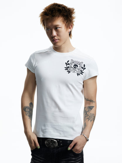 Skull Badge Shoulder Cut Short Sleeve