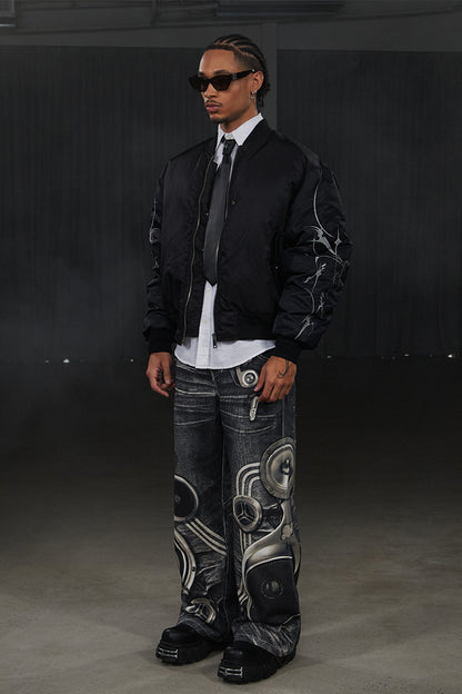 Graffiti Embroidered Huge Arms Bomber