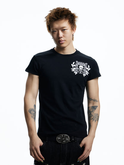 Skull Badge Shoulder Cut Short Sleeve