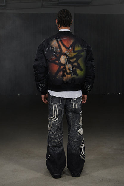 Graffiti Embroidered Huge Arms Bomber