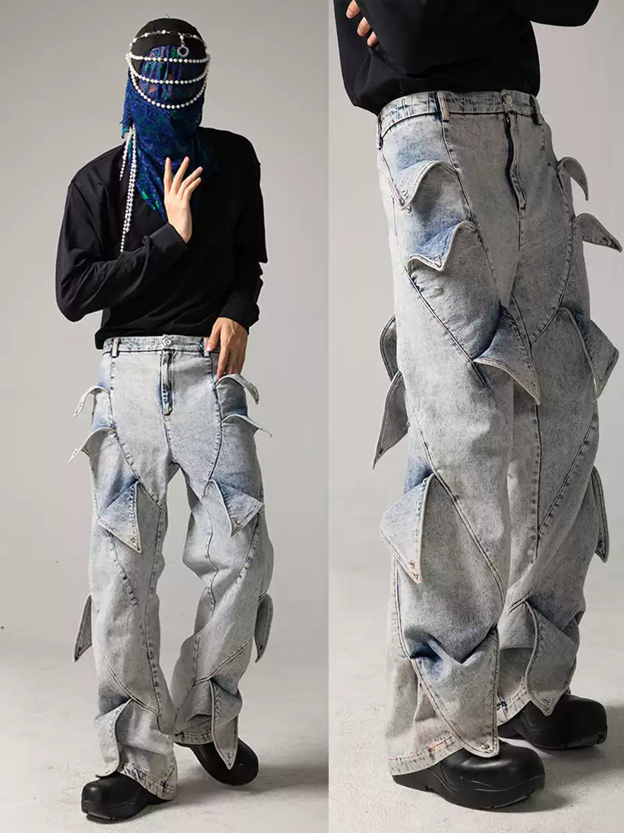 Deconstructed Petals Washed Denim Jeans