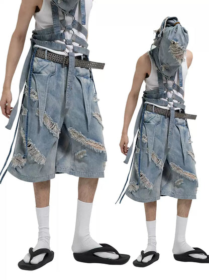 Heavily Destoryed Denim Shorts