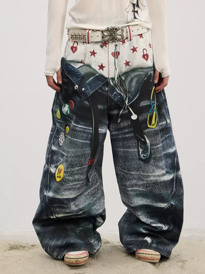 Y2K 00s Trompe-l'œil Double-Waist Baggy Jeans