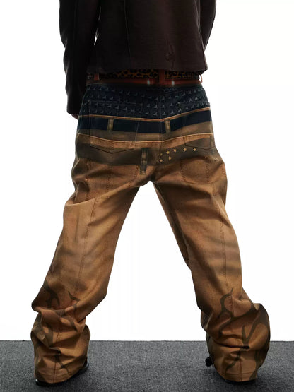Pistol Print Double-Waistband Baggy Pants