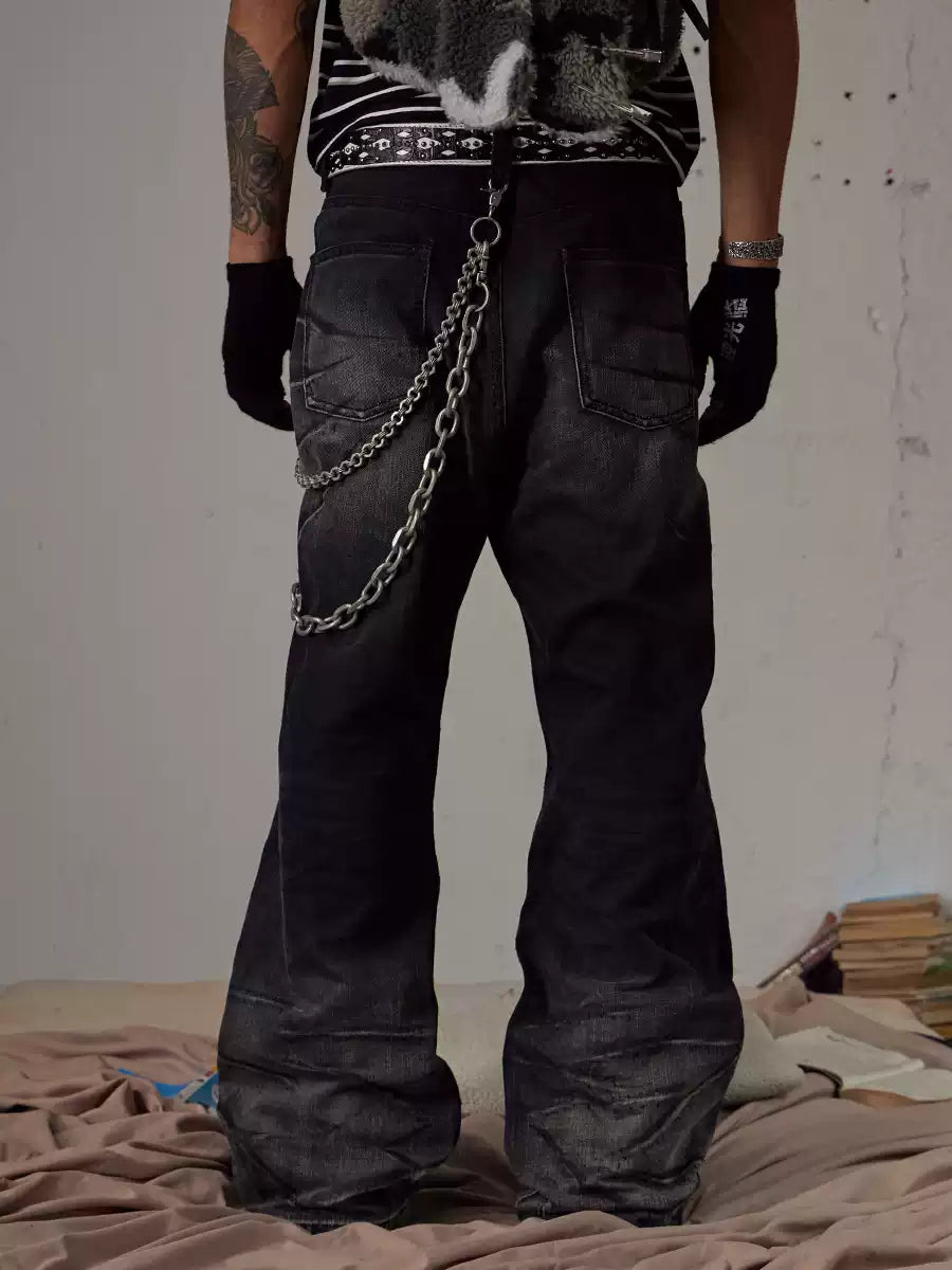 Scratch Marks Distressed Flared Jeans