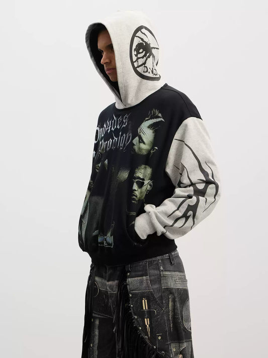 Gothic Rockstar Patchwork Graphic Hoodie