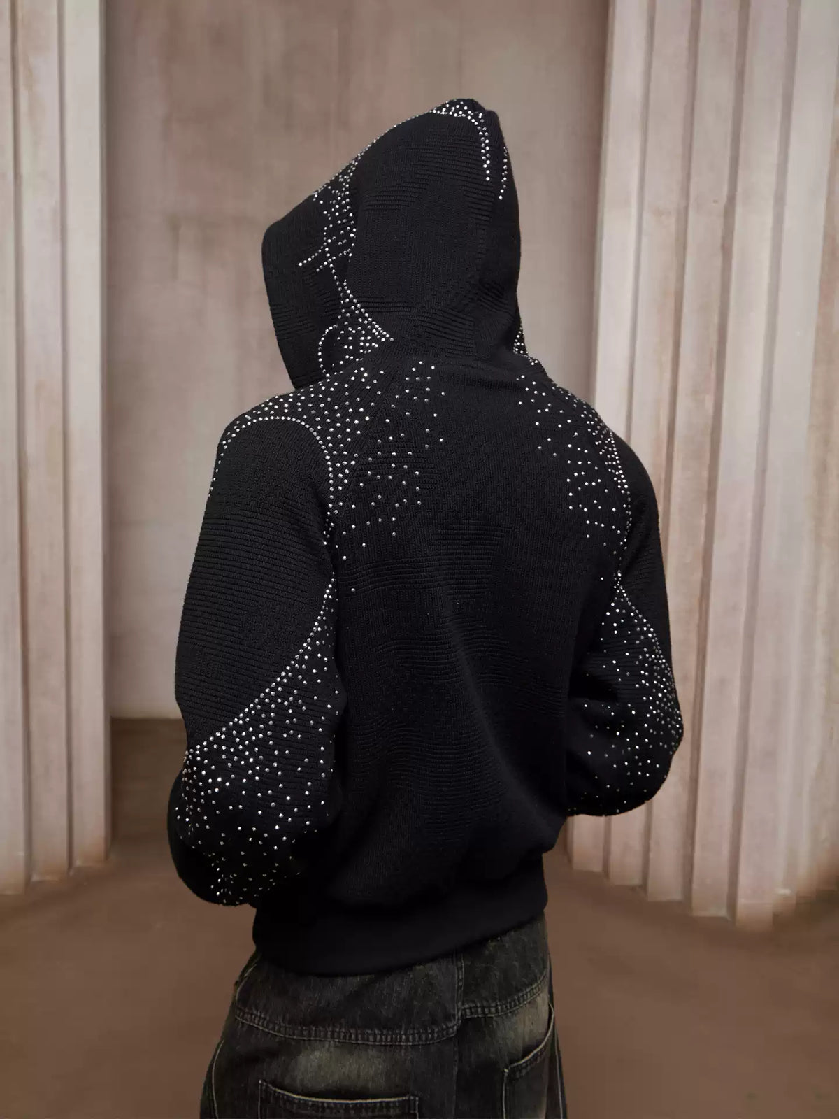 Dreamcore Rhinestone Heart Hands Waffle Zip-Up Hoodie Jacket