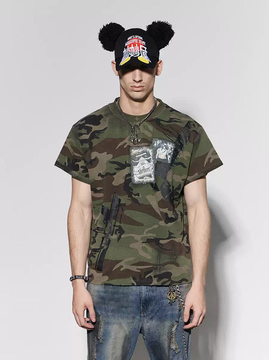 Graffiti Camo Rivet Cross T-Shirt