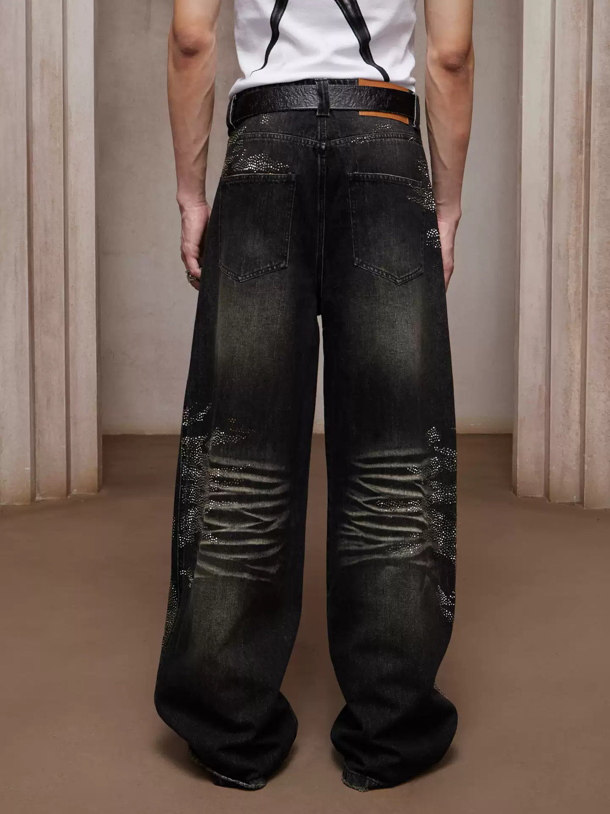 28K Crystal-Studded Dual-Wash A-Line Denim(mud)