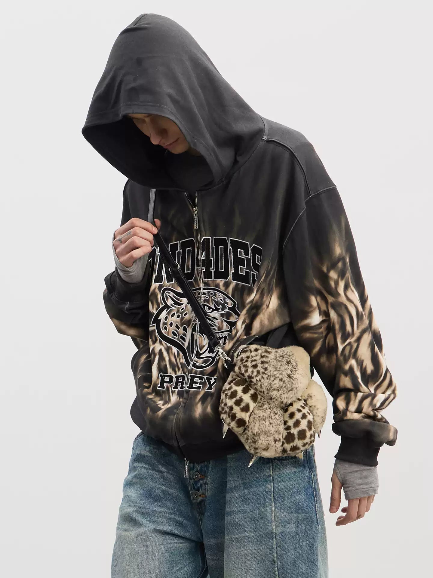 Snow Leopard Faux Fur Paw Bag