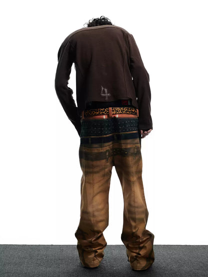 Pistol Print Double-Waistband Baggy Pants