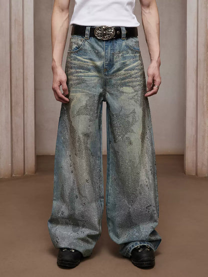 28K Crystal-Studded Dual-Wash A-Line Denim(mud)