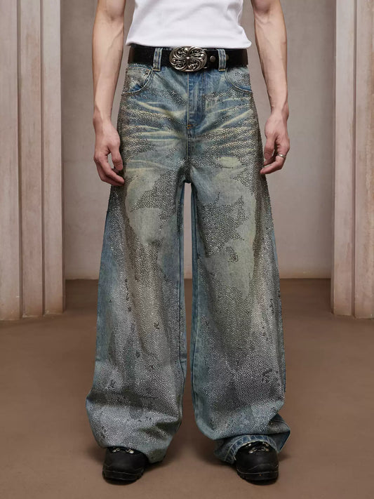 28K Crystal-Studded Dual-Wash A-Line Denim(mud)