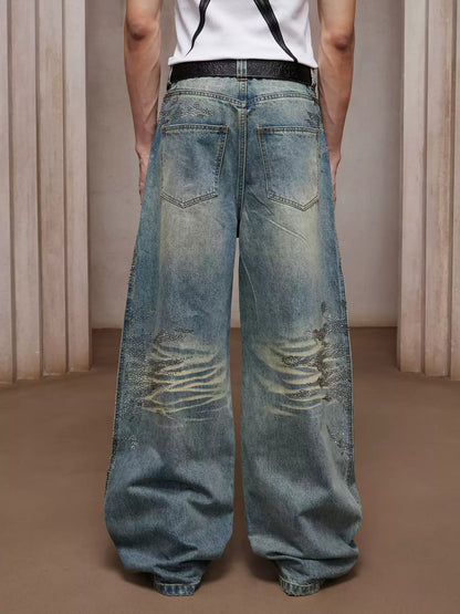 28K Crystal-Studded Dual-Wash A-Line Denim(mud)