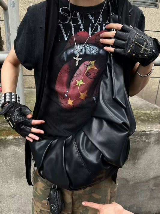 Punk Grailz Rolling Tongue Graphic Distressed Cut-Off Tee