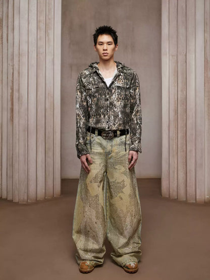 28K Crystal-Studded Dual-Wash A-Line Denim(mud)