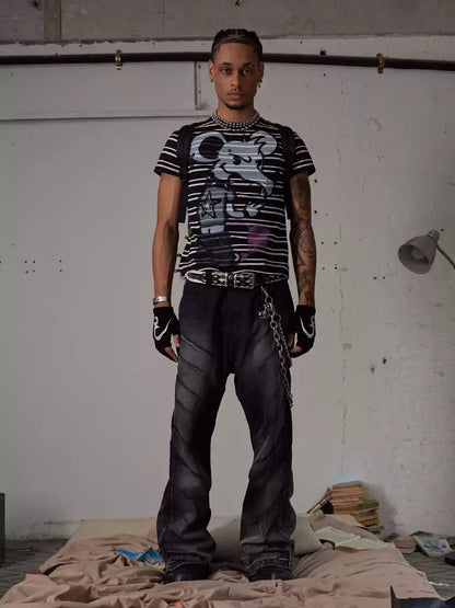 Scratch Marks Distressed Flared Jeans