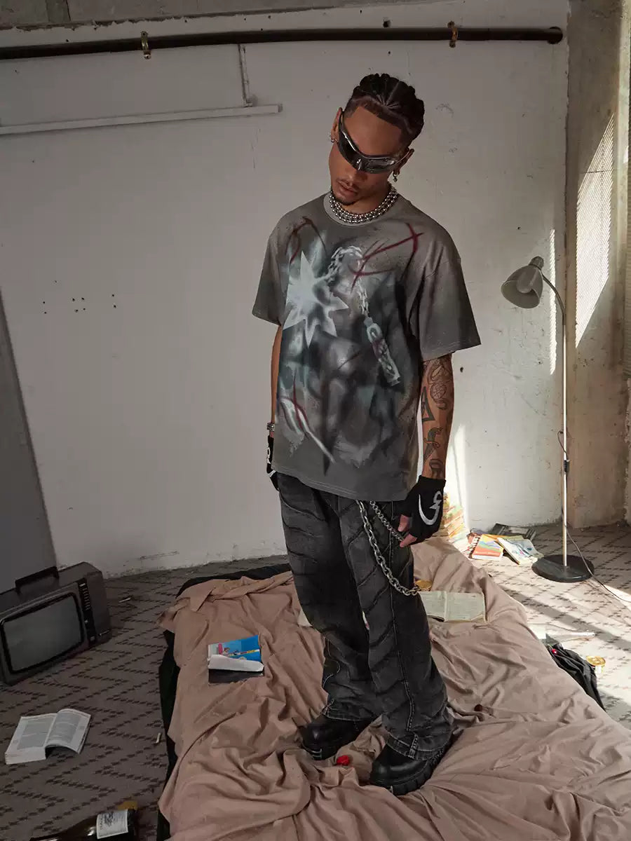 Scratch Marks Distressed Flared Jeans