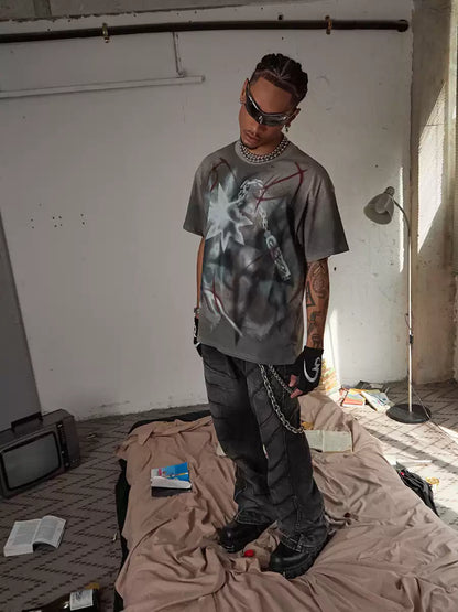 Scratch Marks Distressed Flared Jeans