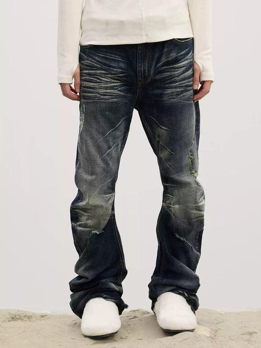 Dirty Fit Whiskered Distressed Washed  Stack Jeans