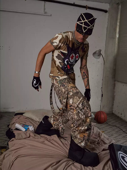 Camo Detachable Strapped Cargo Pants