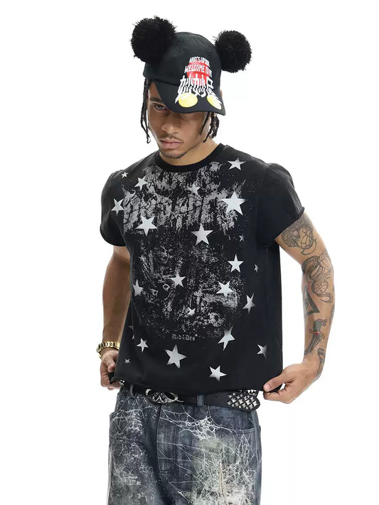 Faded Grunge "DND4DES" Distressed Full Star Vintage Print Tee