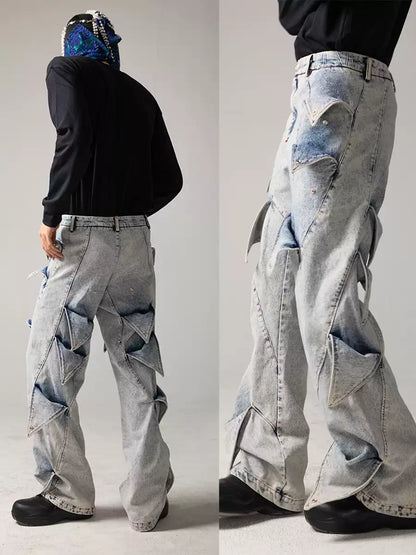 Deconstructed Petals Washed Denim Jeans