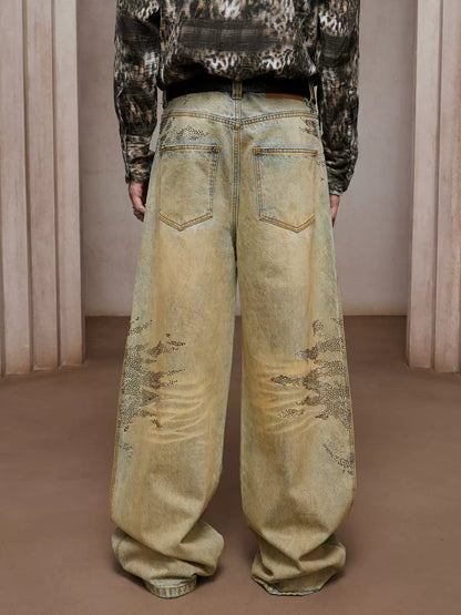 28K Crystal-Studded Dual-Wash A-Line Denim(mud)