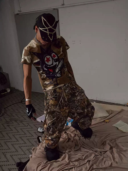 Camo Detachable Strapped Cargo Pants