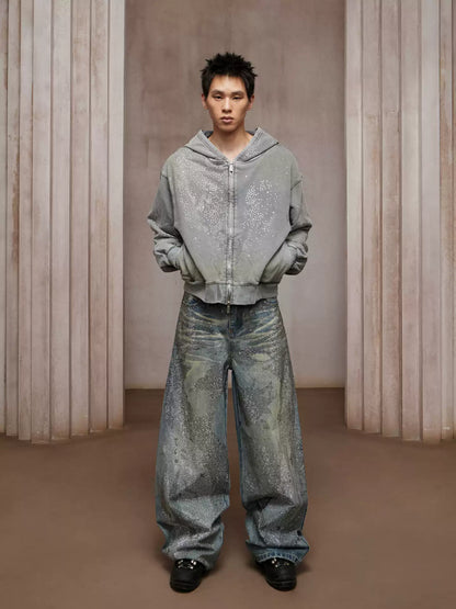 28K Crystal-Studded Dual-Wash A-Line Denim(mud)