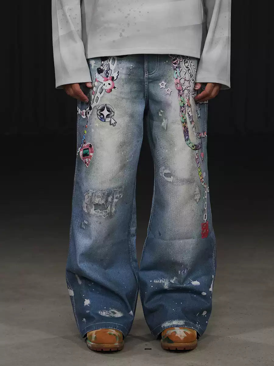 Y2K Cartoon Pendants Print Pants