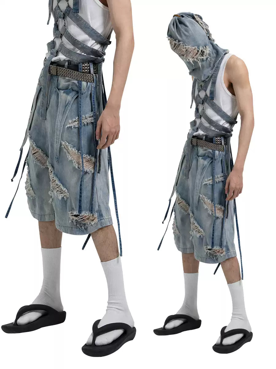 Heavily Destoryed Denim Shorts