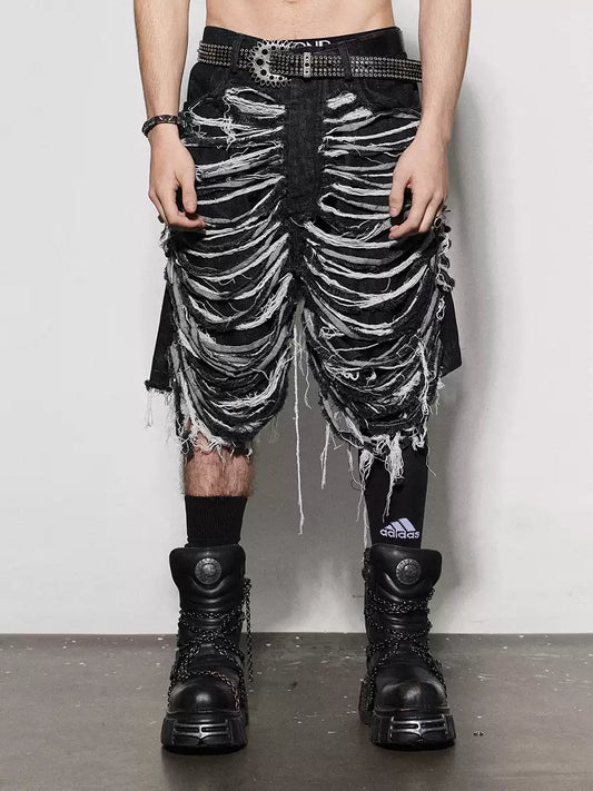 Heavily Distressed Denim Shorts