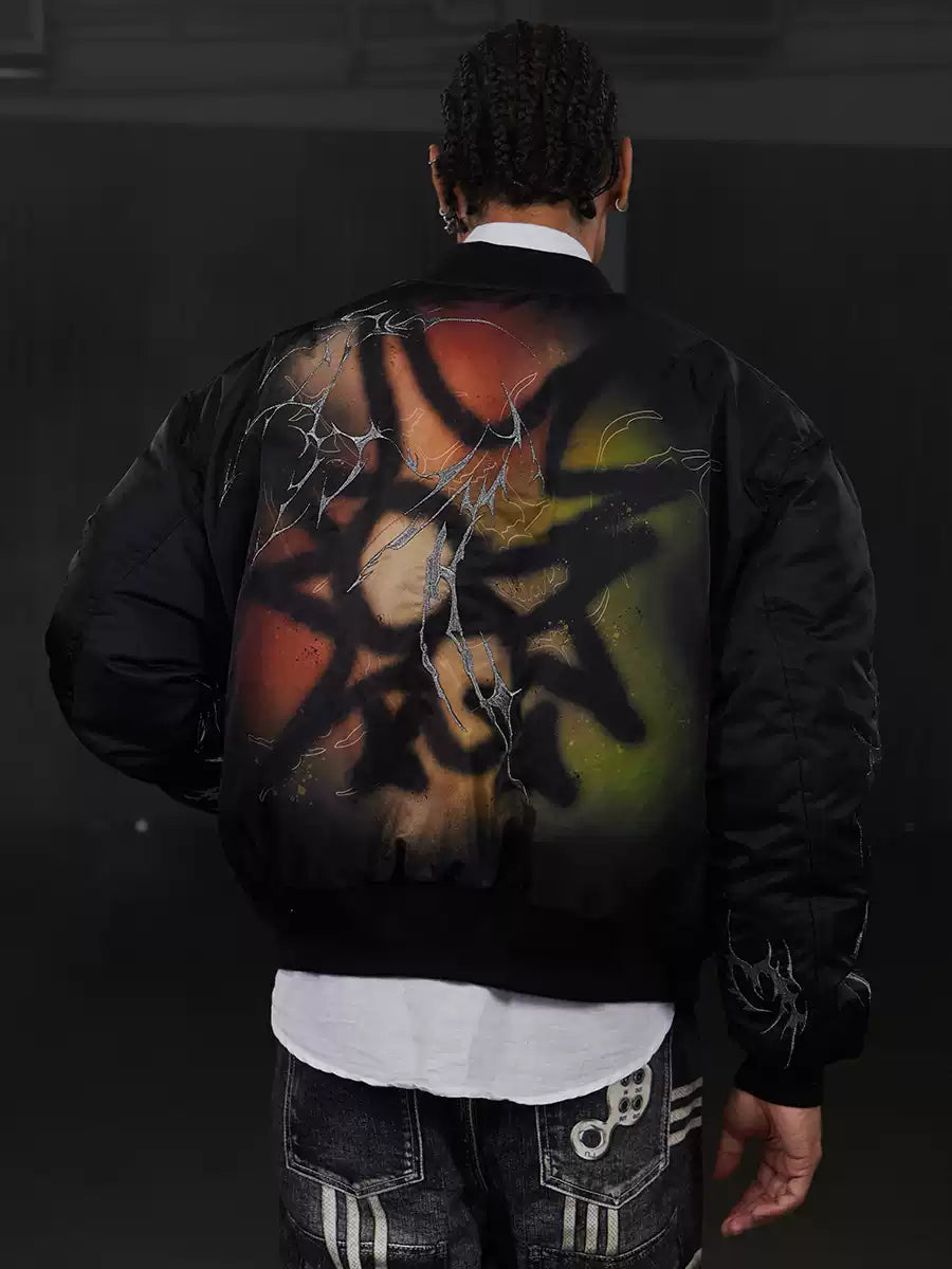 Graffiti Embroidered Huge Arms Bomber