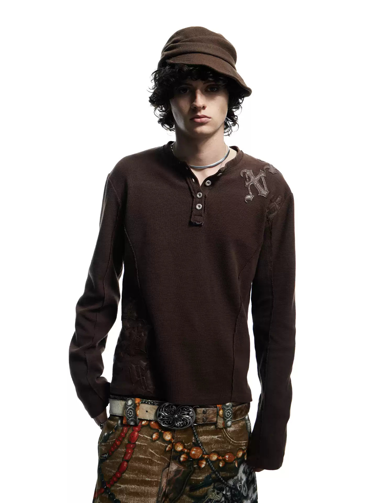 Henley Neck Applique Long Sleeve