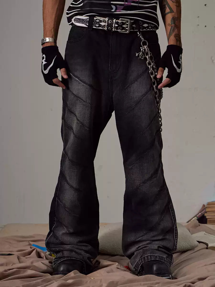 Scratch Marks Distressed Flared Jeans