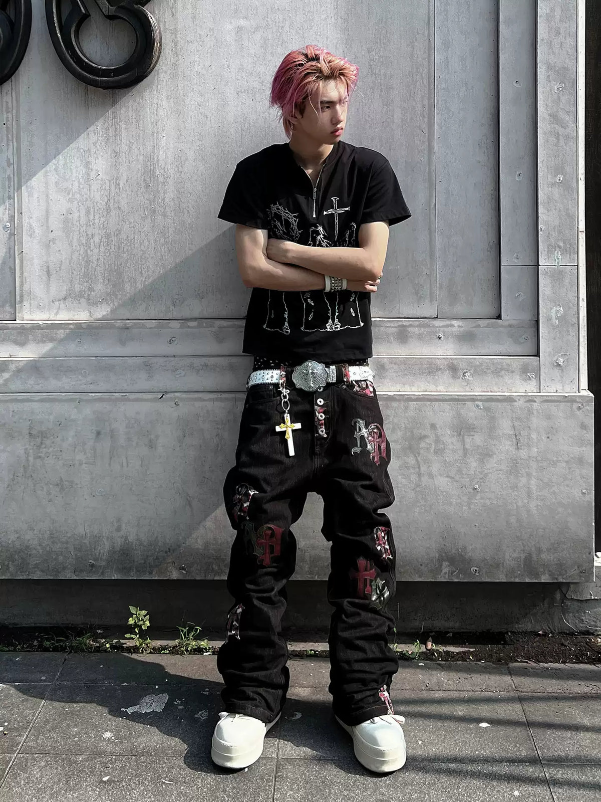 Camouflage Gothic Applique Raw Denim