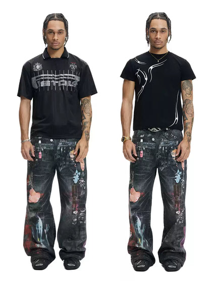 Multi-Pendant Cyber Toxin Three Waistband Printed Pants