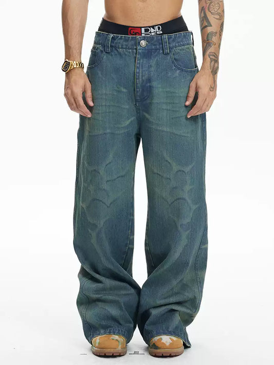 Laser Burning Ocean Straight Leg Jeans