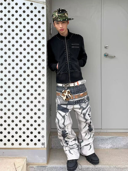 Pistol Print Double-Waistband Baggy Pants
