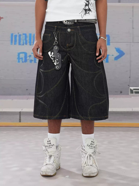 Deconstructed Bat-Shaped Raw Denim Jeans